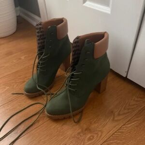 Amazon Green and Tan Ankle Boots
